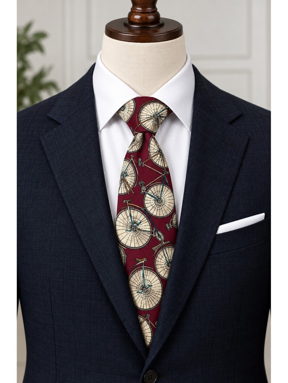 Vintage All Silk Bicycle Necktie Burgundy Cycling Bike Novelty Tie Made USA